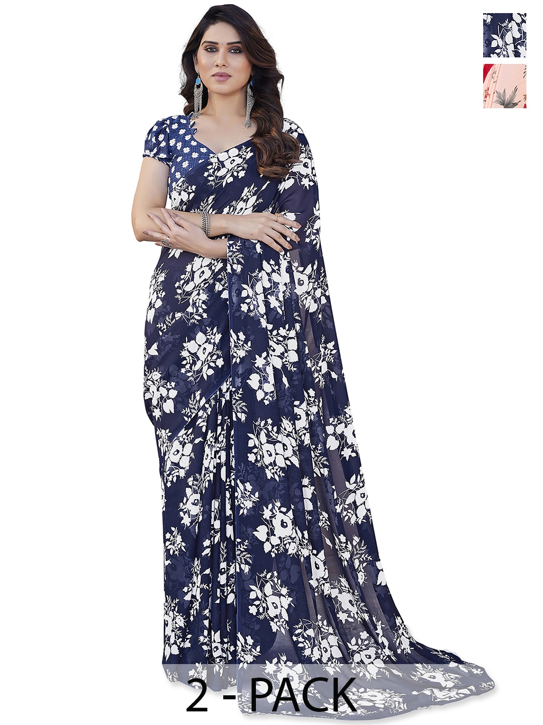 

ANAND SAREES Floral Saree Pack of 2, Blue