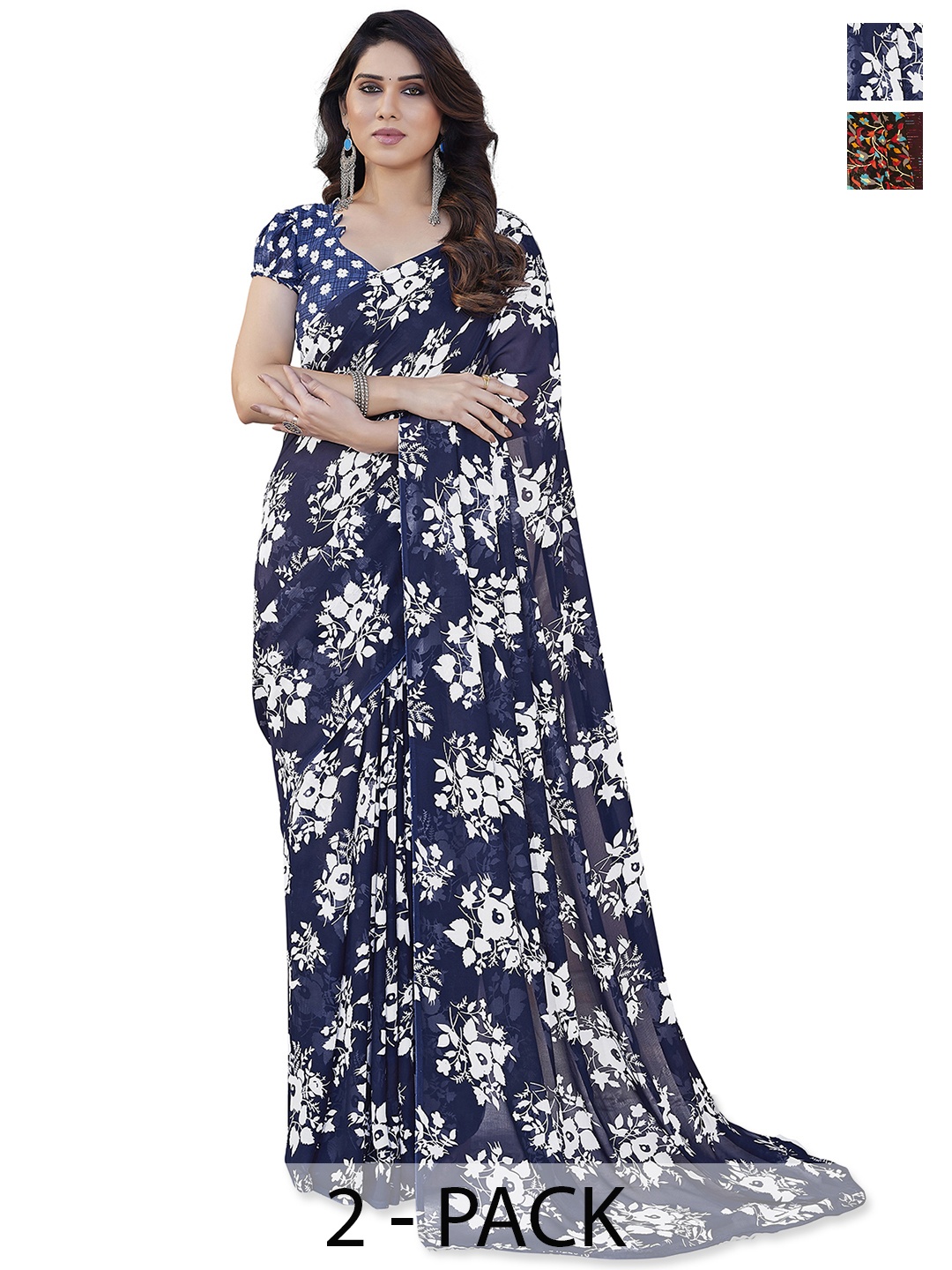 ANAND SAREES Floral Saree Pack of 2, Maroon