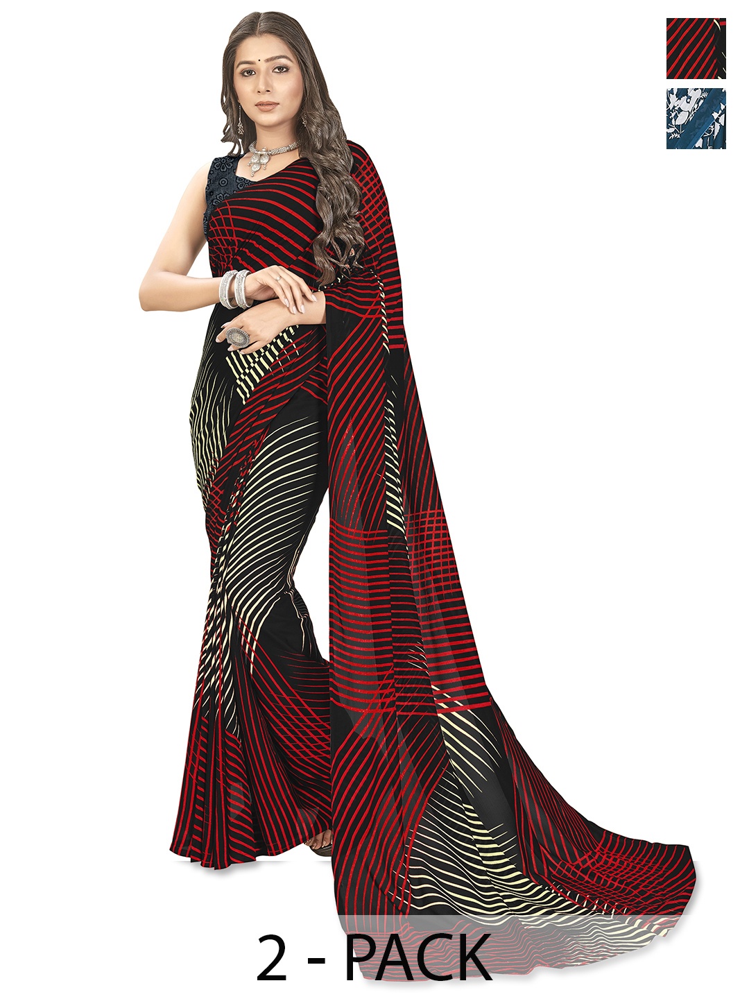 

ANAND SAREES Checked Saree Pack of 2, Maroon