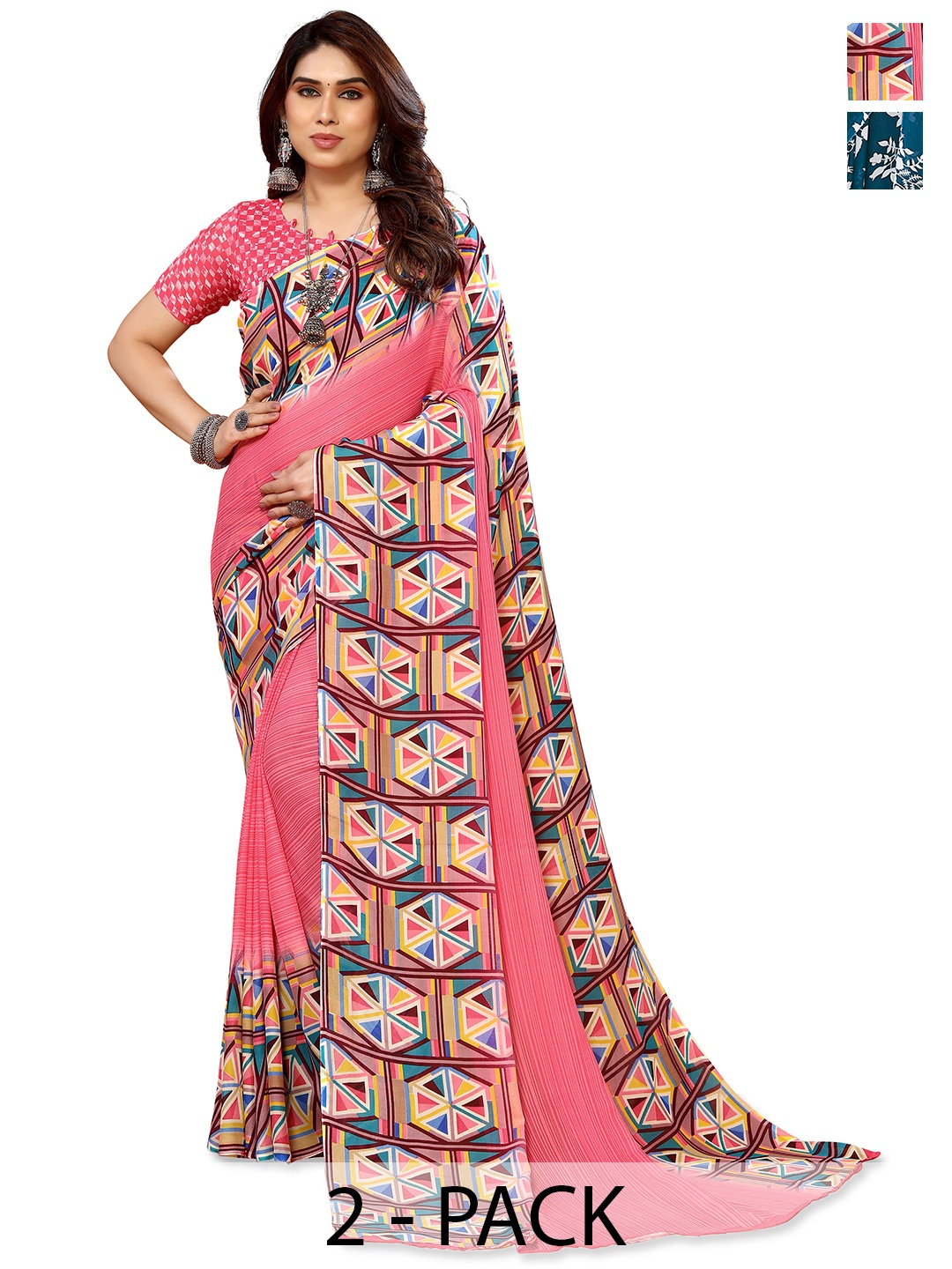 

ANAND SAREES Floral Saree Pack of 2, Turquoise blue