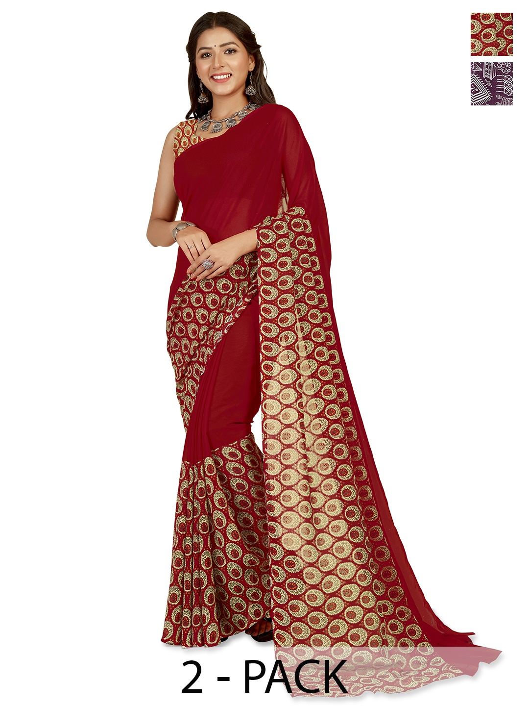 

ANAND SAREES Ethnic Motifs Saree Pack of 2, Purple