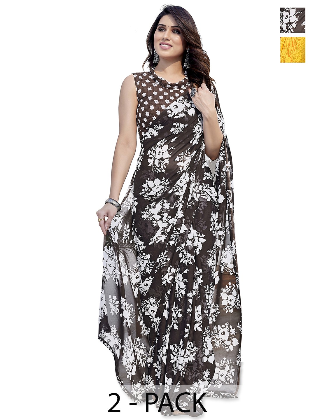 

ANAND SAREES Floral Saree Pack of 2, Black