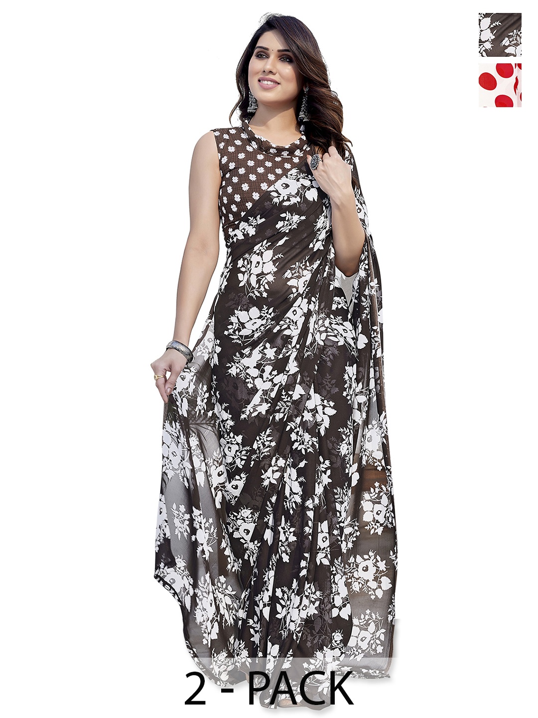 

ANAND SAREES Polka Dot Saree Pack of 2, White