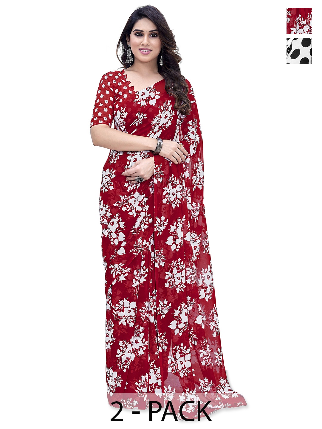 

ANAND SAREES Polka Dot Saree Pack of 2, Black