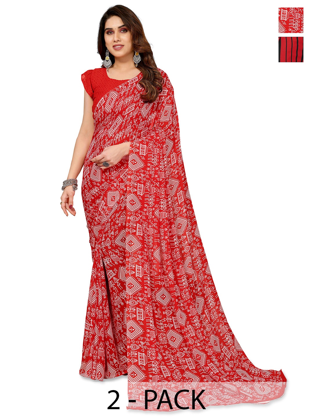 

ANAND SAREES Ethnic Motifs Saree Pack of 2, Red