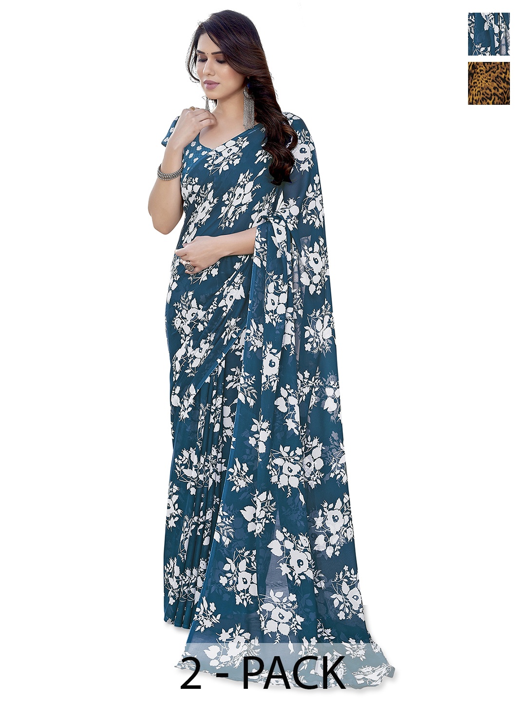 

ANAND SAREES Floral Saree Pack of 2, Brown