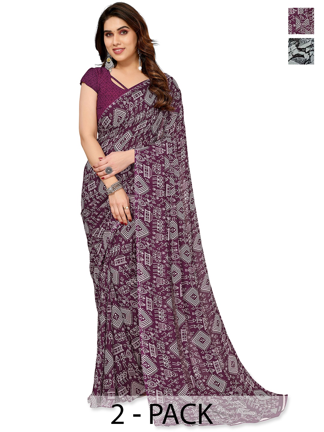 

ANAND SAREES Warli Saree Pack of 2, Purple