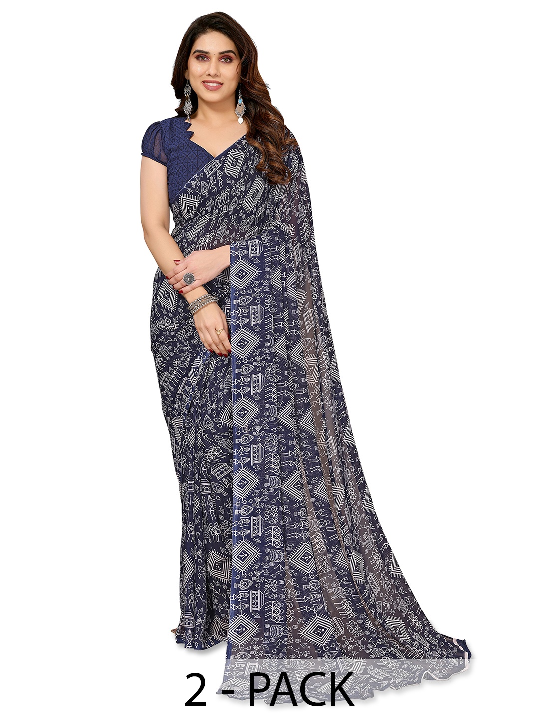 

ANAND SAREES Warli Saree Pack of 2, Navy blue