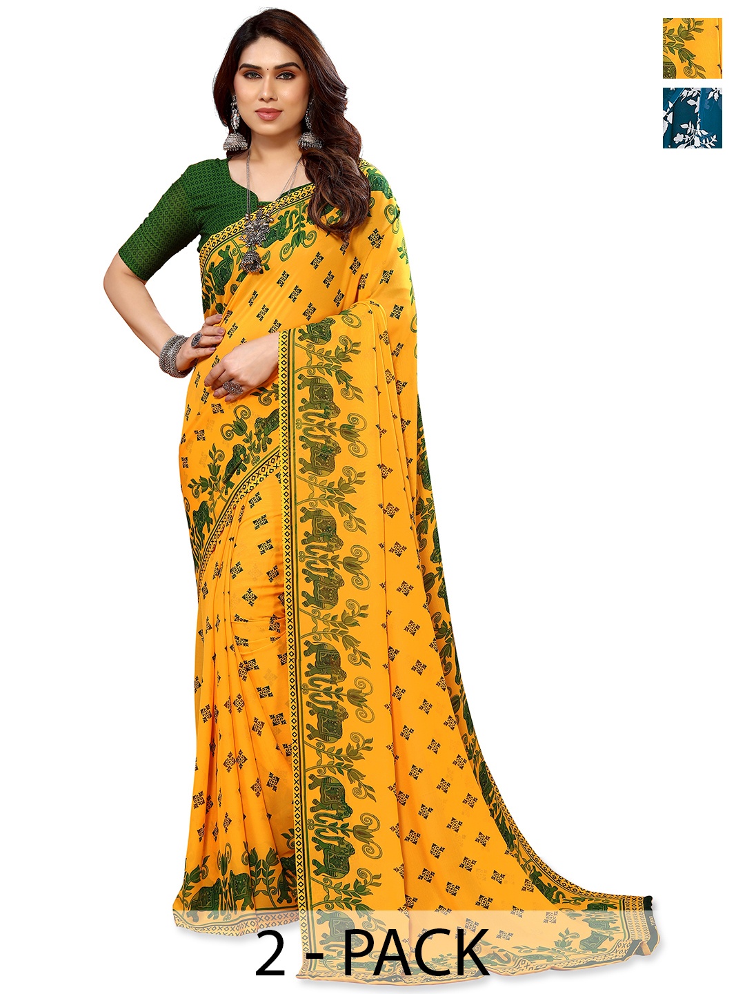 

ANAND SAREES Floral Saree Pack of 2, Teal