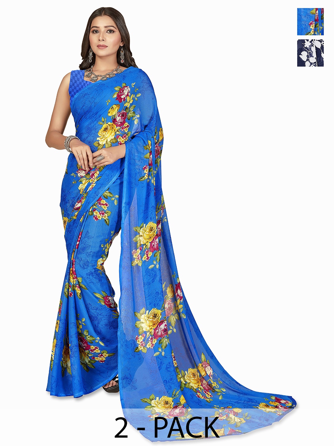 

ANAND SAREES Floral Saree Pack of 2, Teal