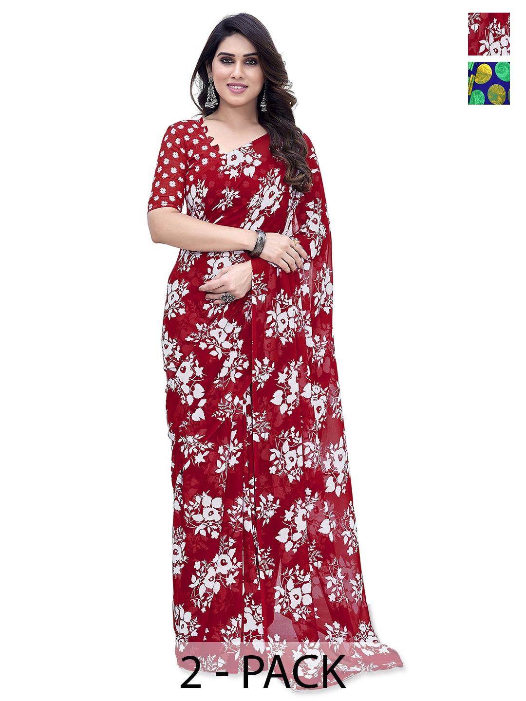 

ANAND SAREES Floral Saree Pack of 2, Maroon