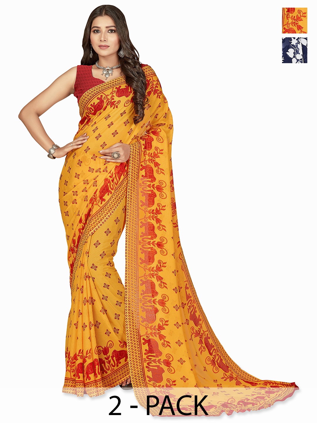 

ANAND SAREES Floral Saree Pack of 2, Red