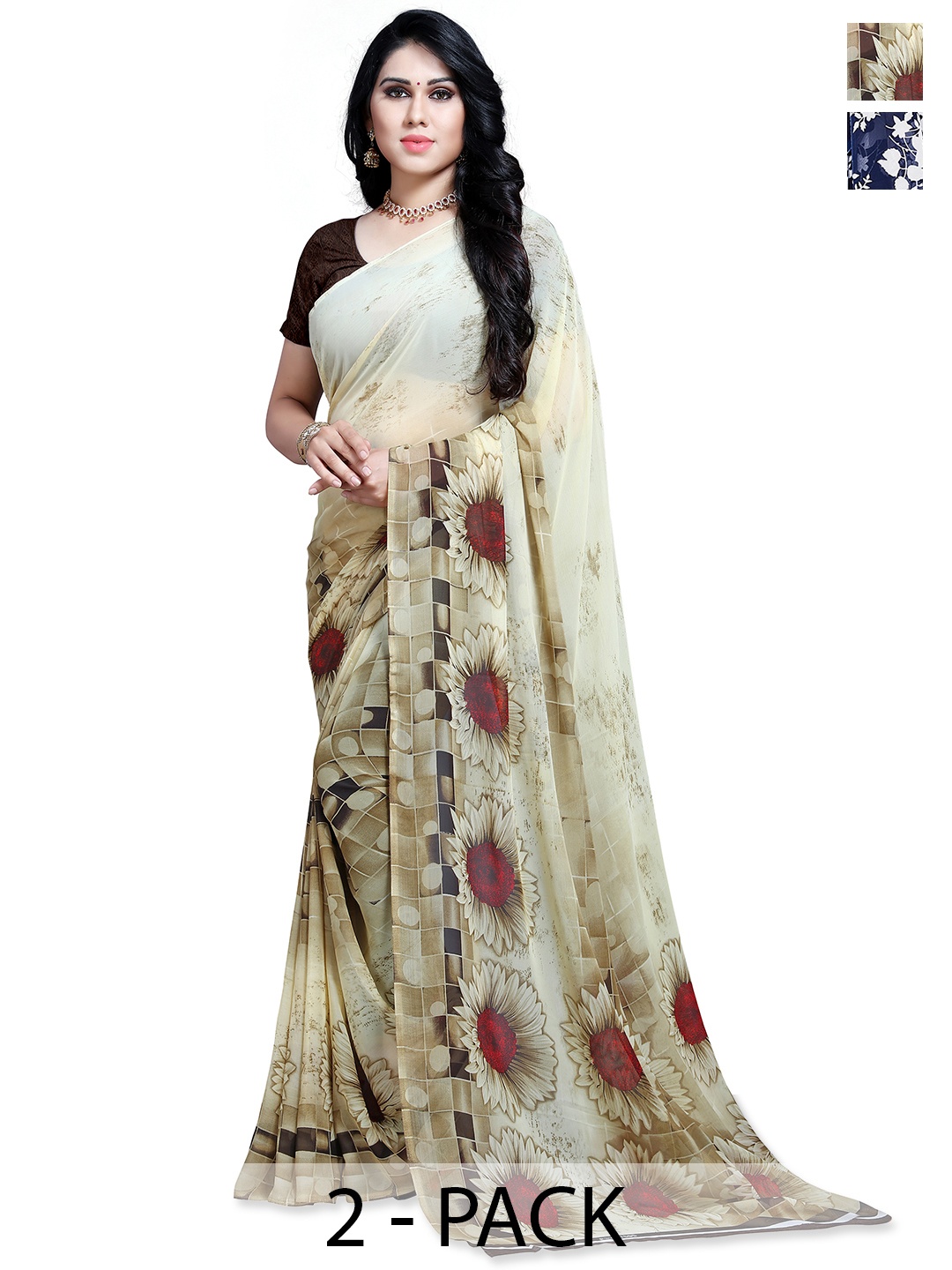 

ANAND SAREES Floral Poly Georgette Saree, Navy blue
