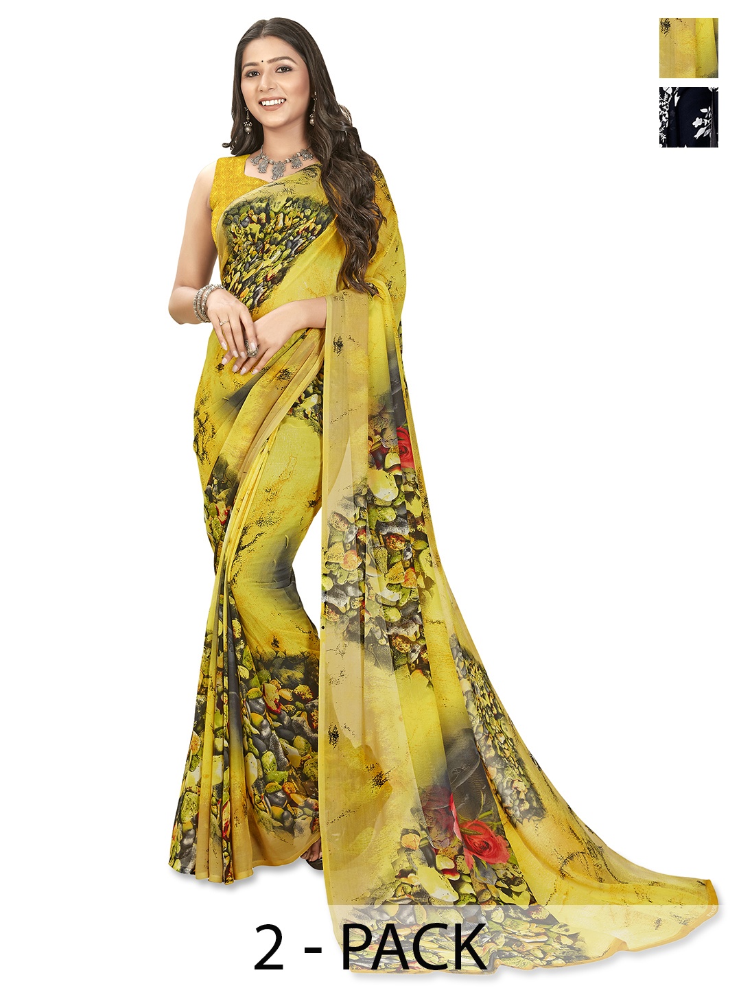 

ANAND SAREES Floral Saree Pack of 2, Black