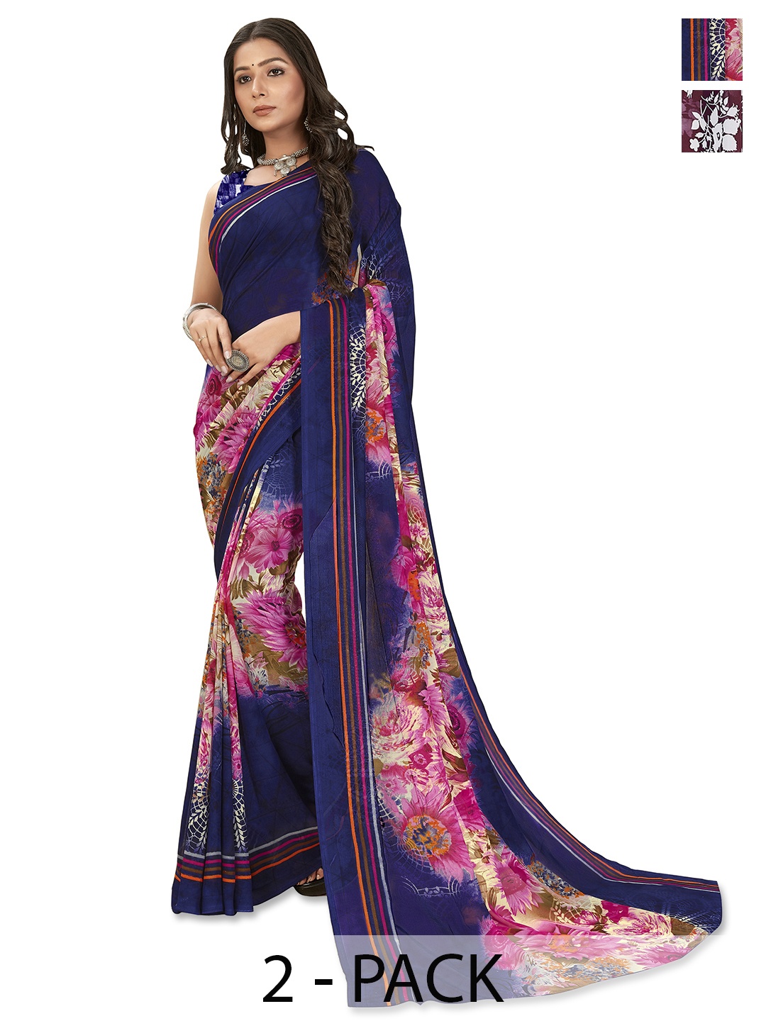 

ANAND SAREES Floral Saree Pack of 2, Blue