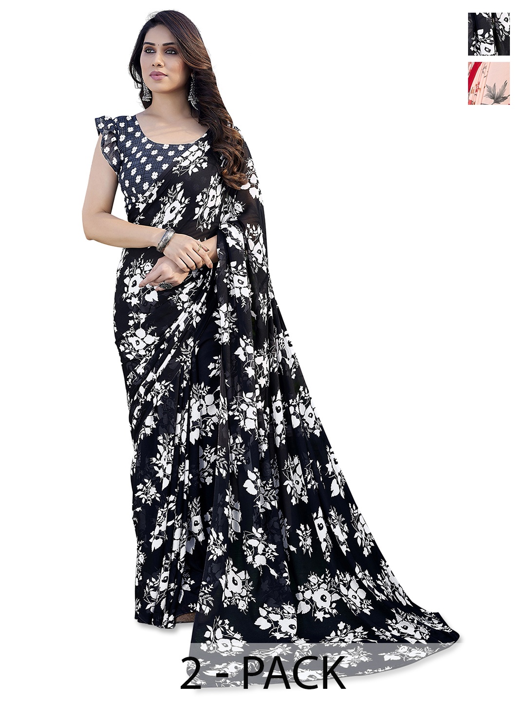 ANAND SAREES Floral Saree Pack of 2, Red