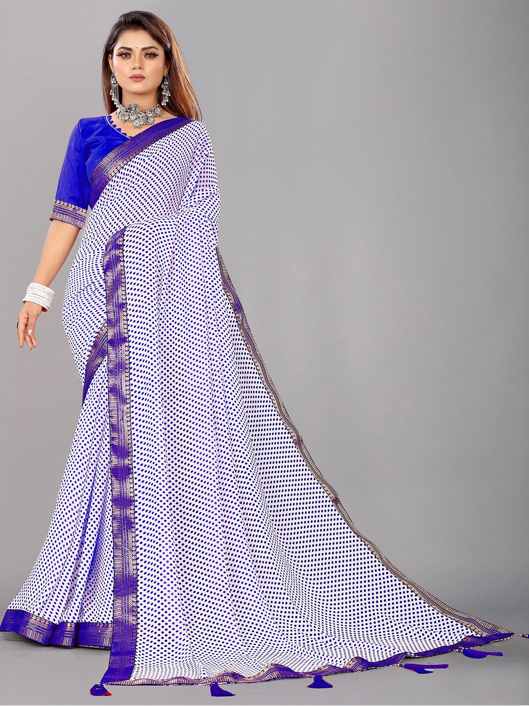 

Reeta Fashion Polka Dot Zari Pure Georgette Saree, Blue