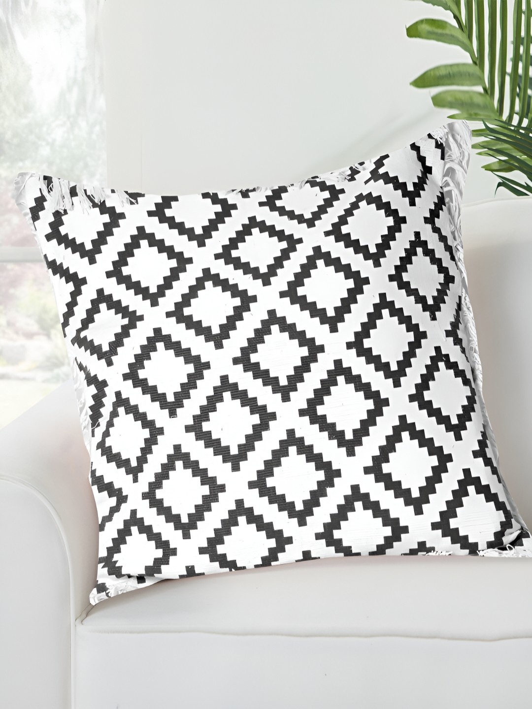 

FABURAA Black and White Cotton Geometric Square Cushion Covers