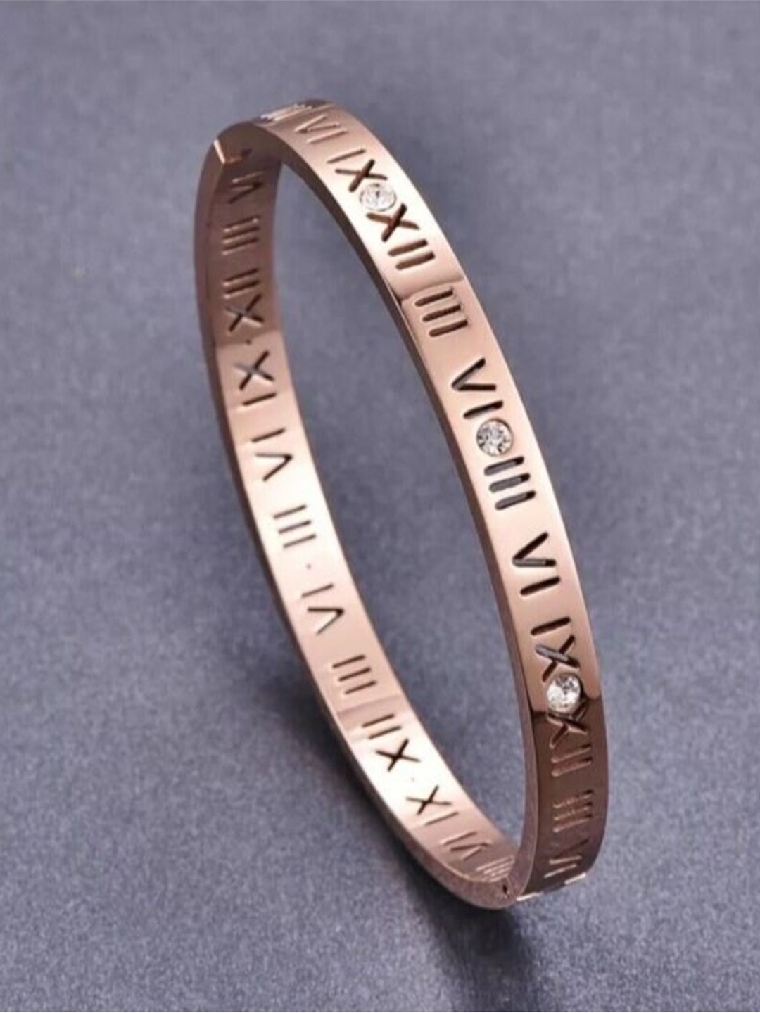 

SALTY Stainless Steel Stone Studded Roman Era Kada Bracelet, Rose gold