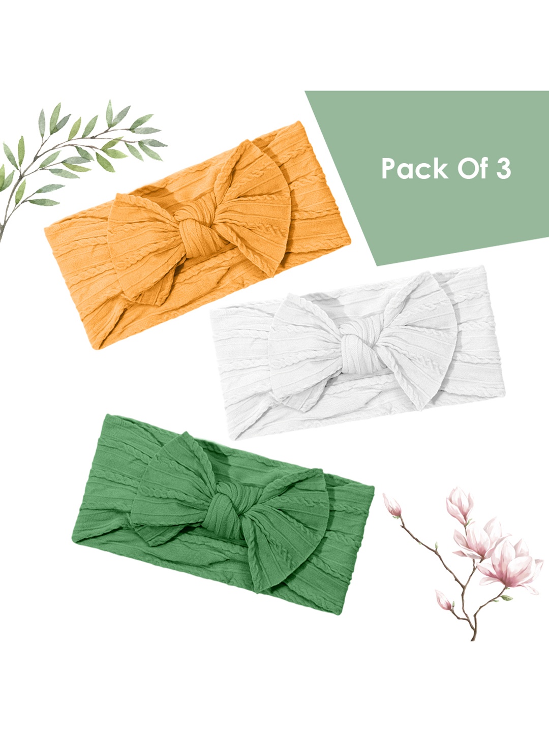 

SYGA Girls Pack Of 3 Self Design Bow Detail Headbands, Green