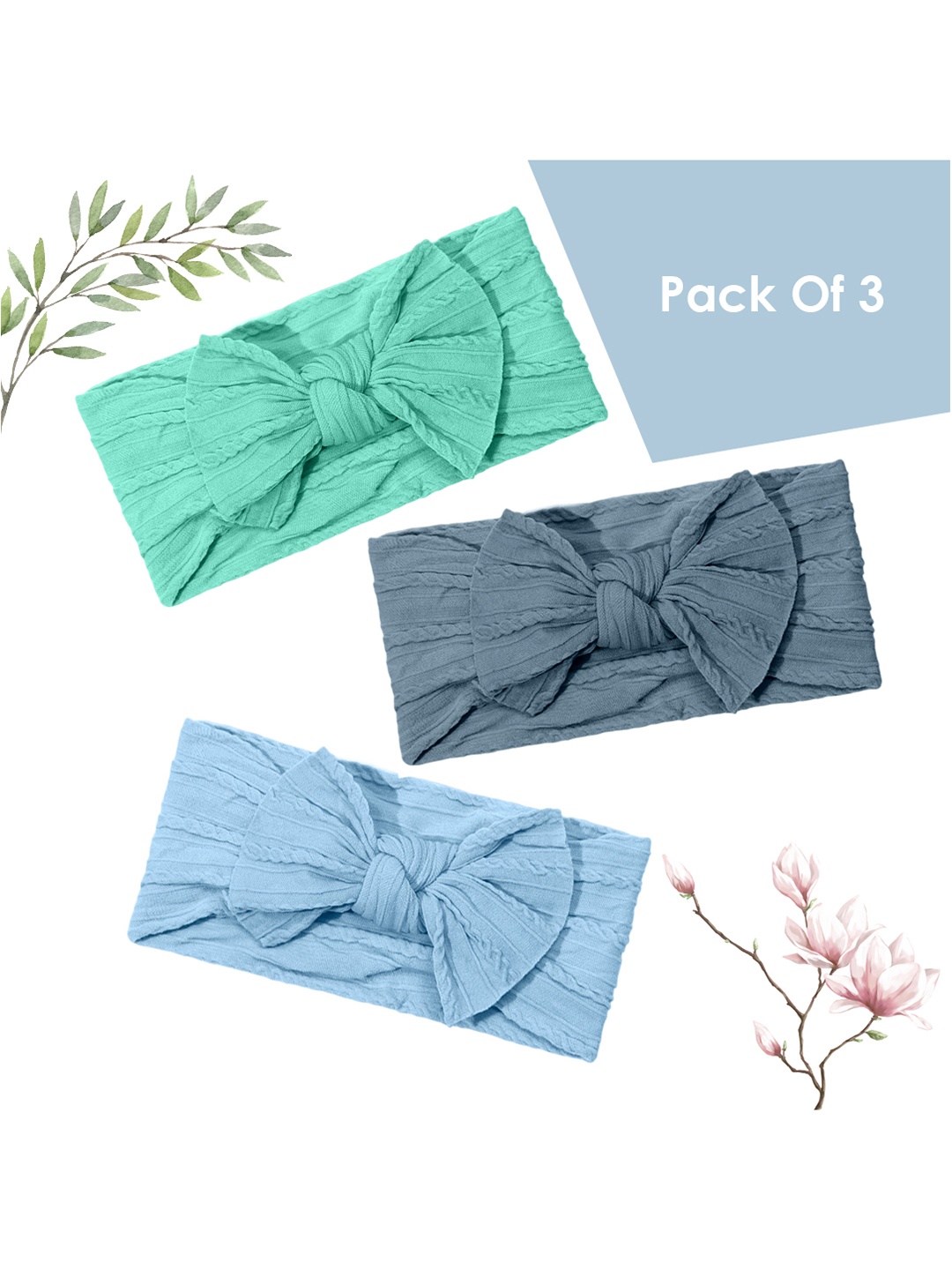 

SYGA Girls Pack Of 3 Self Design Bow Detail Headbands, Green