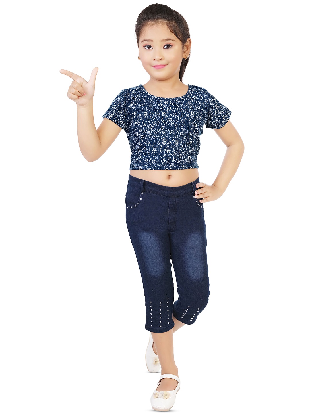 

CELEBRITY CLUB Girls Printed Top With Trousers, Navy blue