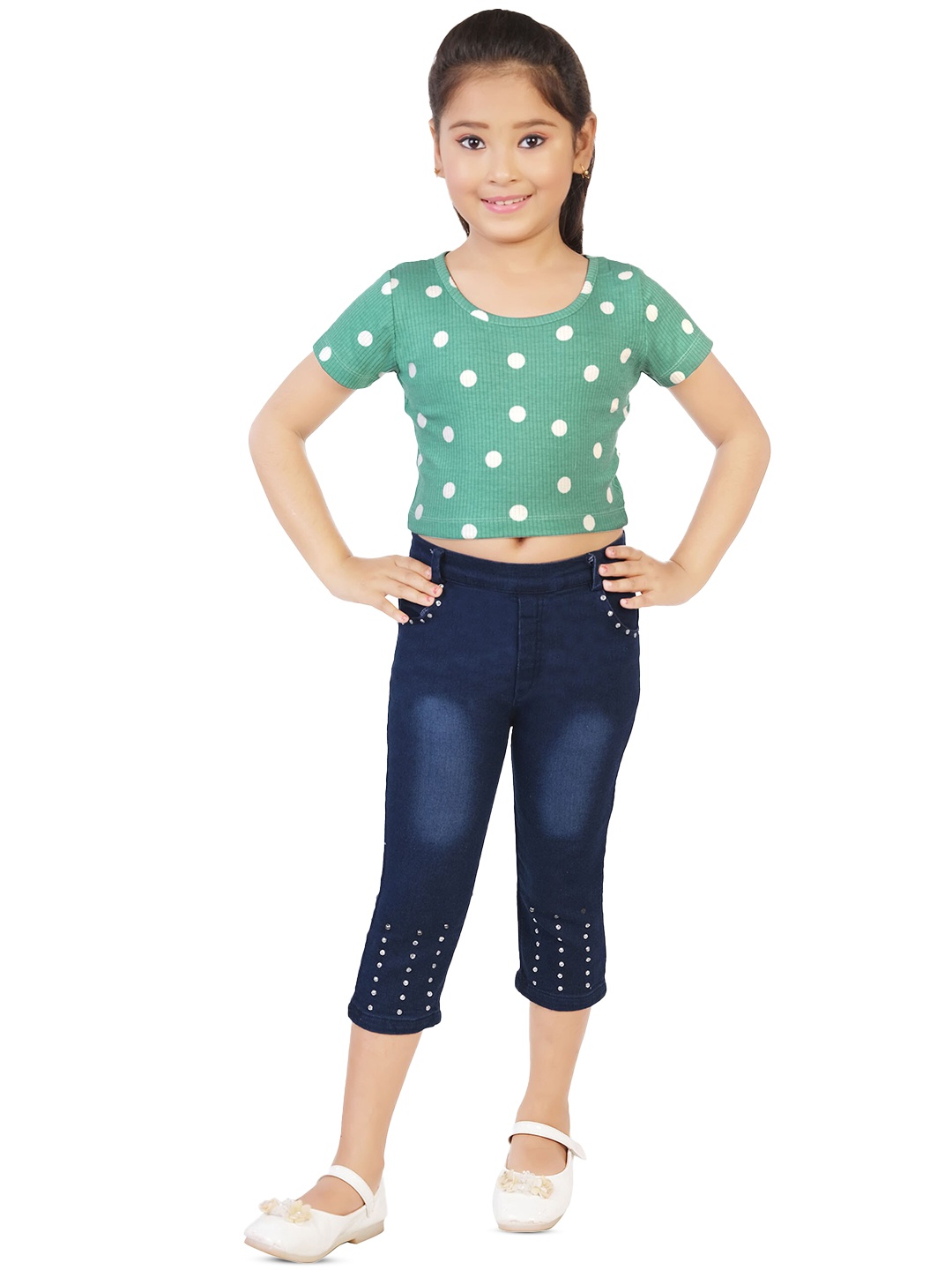 

CELEBRITY CLUB Girls Printed Crop Top with Capris, Blue