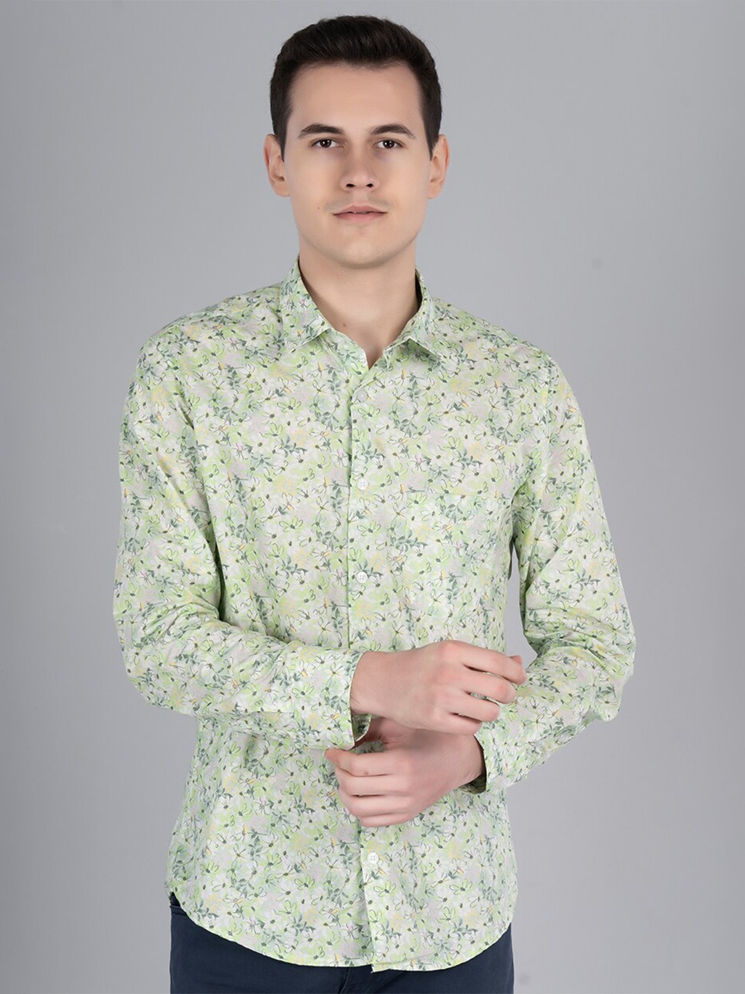

PRONK Comfort Floral Printed Cotton Casual Shirt, Green
