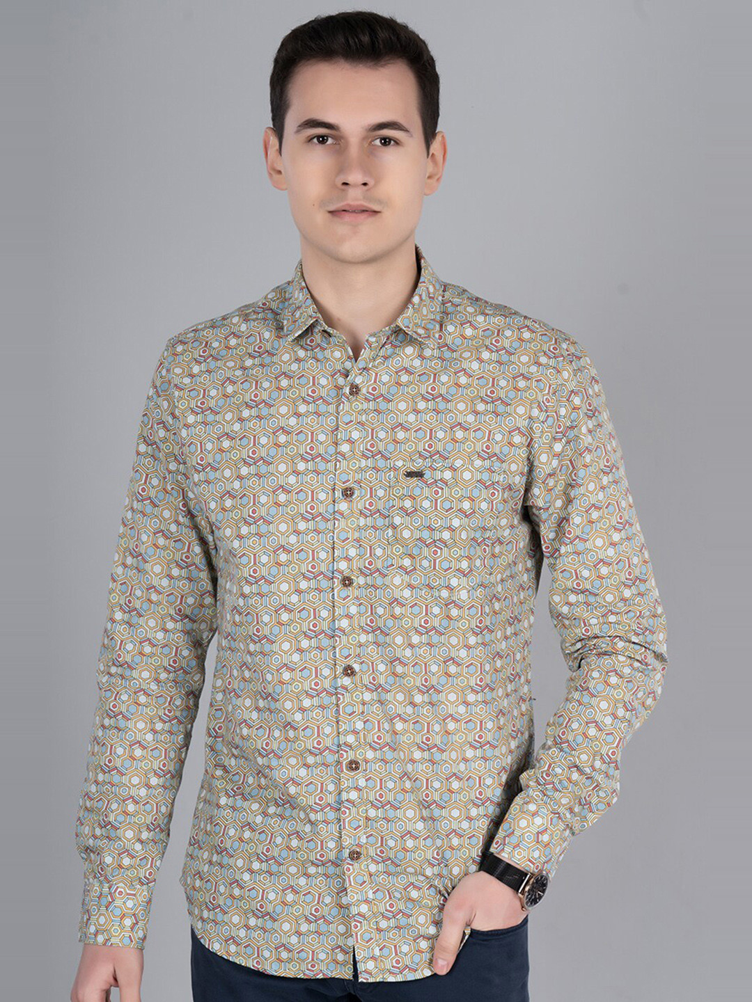 

PRONK Comfort Floral Printed Cotton Casual Shirt, Yellow