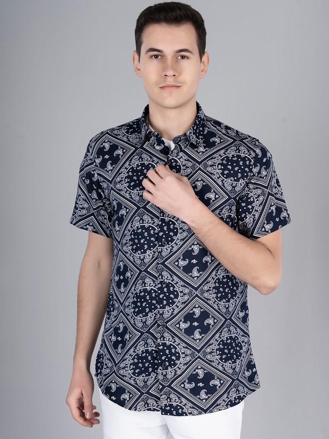 

PRONK Comfort Abstract Printed Cotton Casual Shirt, Black