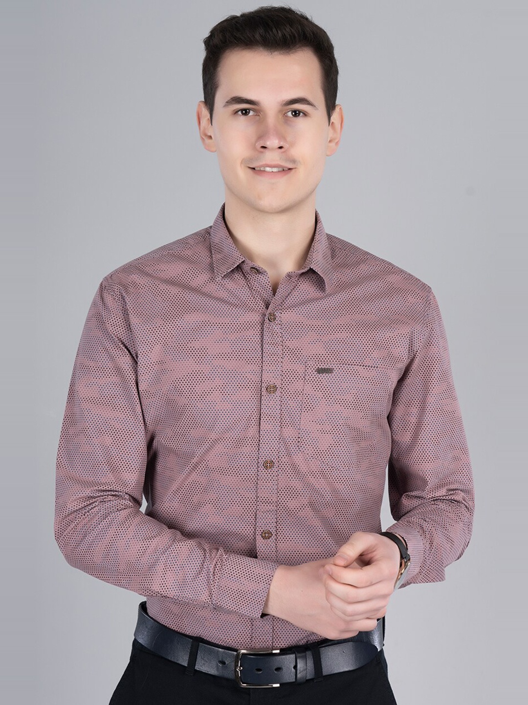 

PRONK Comfort Micro Ditsy Printed Cotton Casual Shirt, Maroon