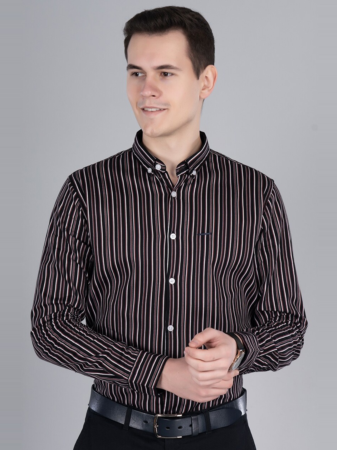 

PRONK Comfort Striped Cotton Casual Shirt, Black