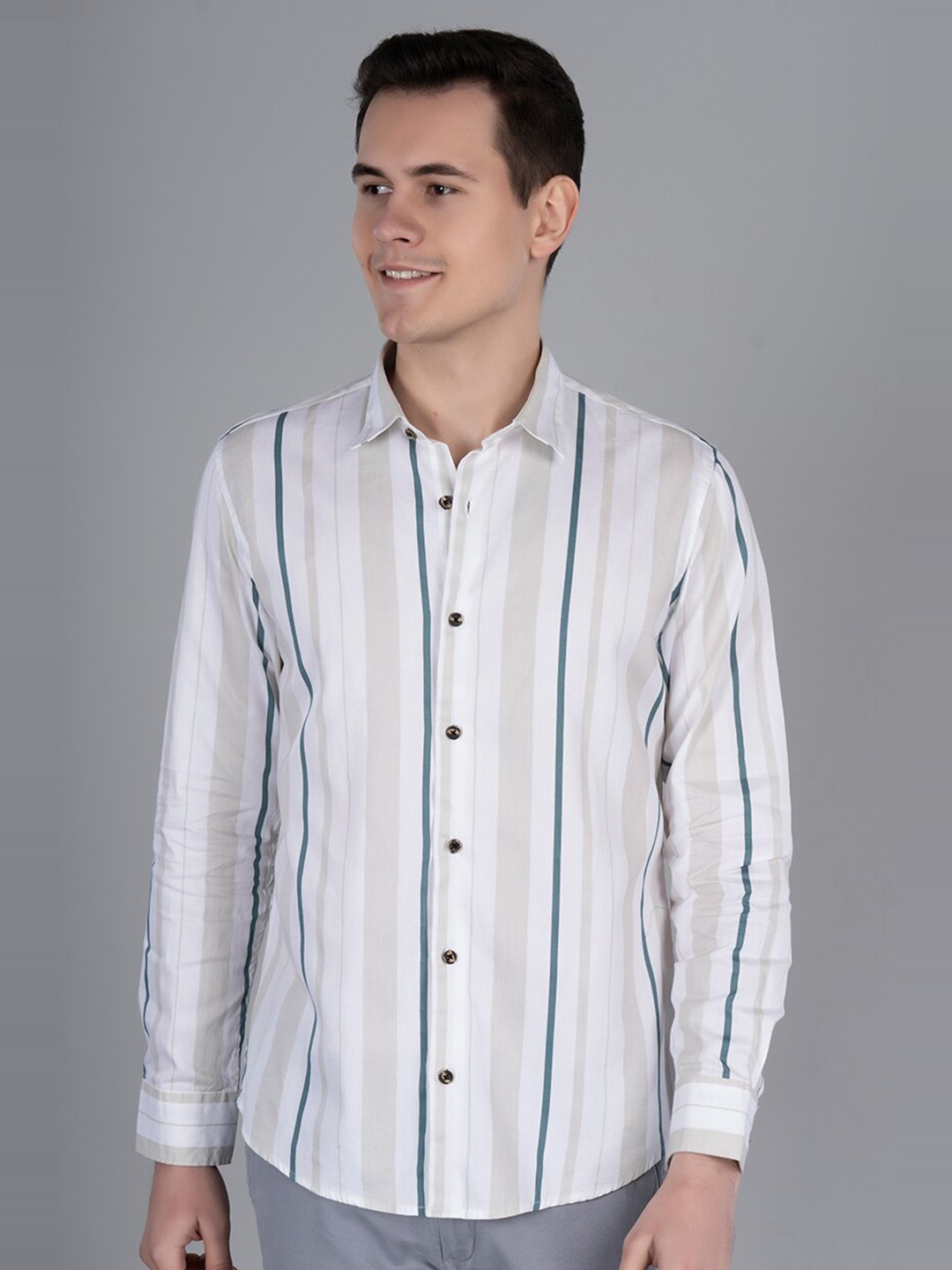 

PRONK Comfort Striped Cotton Casual Shirt, White