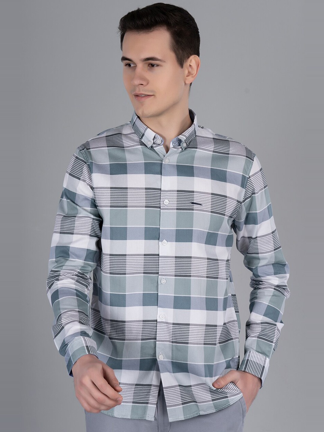 

PRONK Comfort Buffalo Checks Cotton Casual Shirt, Green