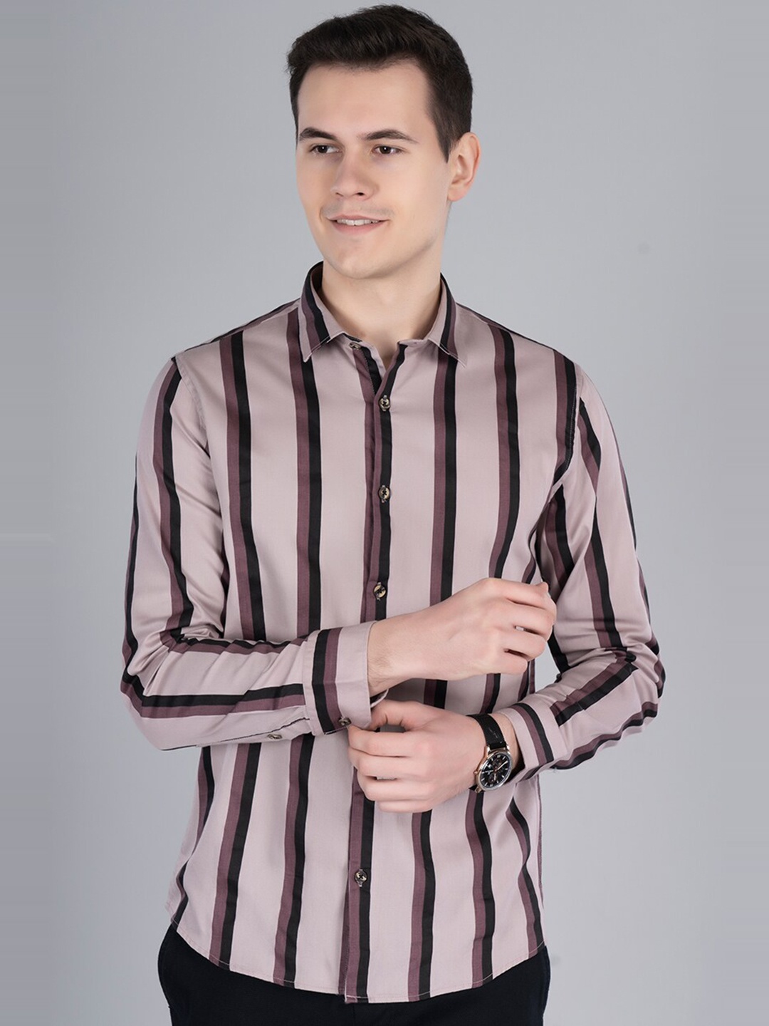 

PRONK Comfort Striped Cotton Casual Shirt, Maroon