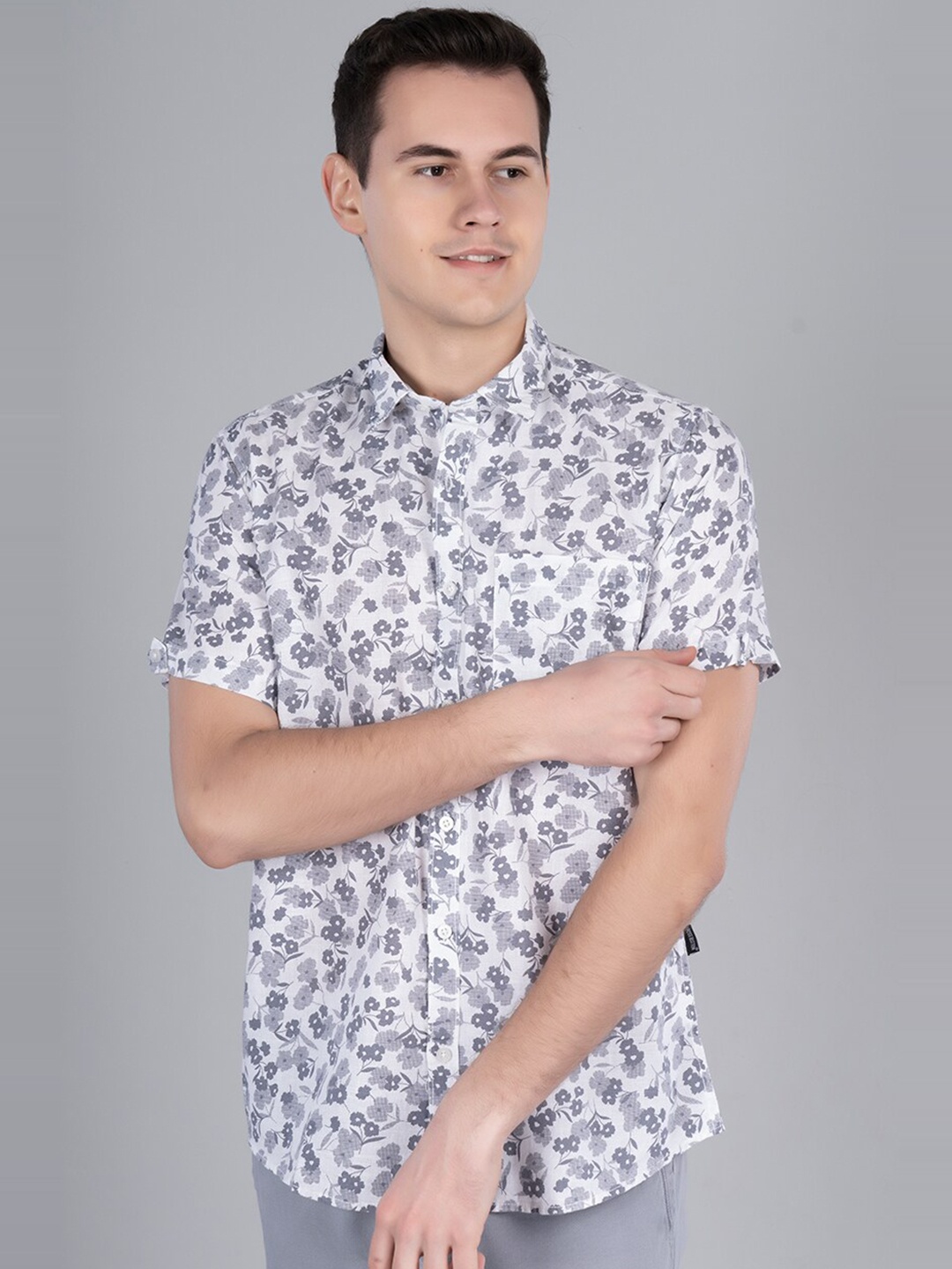 

PRONK Comfort Floral Printed Cotton Casual Shirt, White