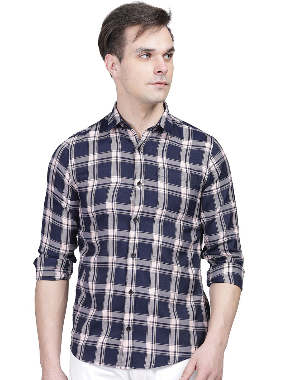 

PRONK Comfort Tartan Checks Cotton Casual Shirt, Blue