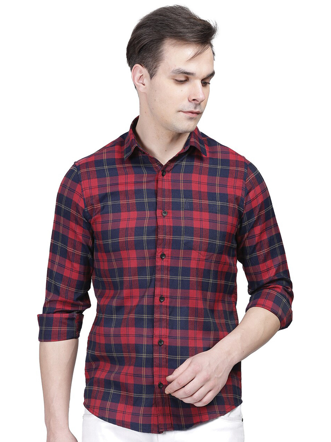 

PRONK Comfort Tartan Checks Cotton Casual Shirt, Maroon