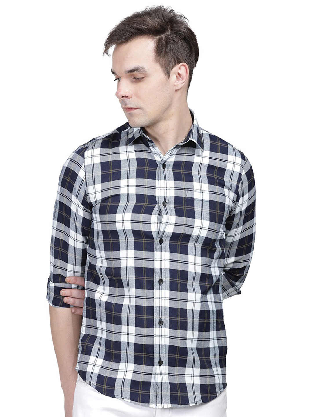 

PRONK Comfort Tartan Checks Cotton Casual Shirt, Blue