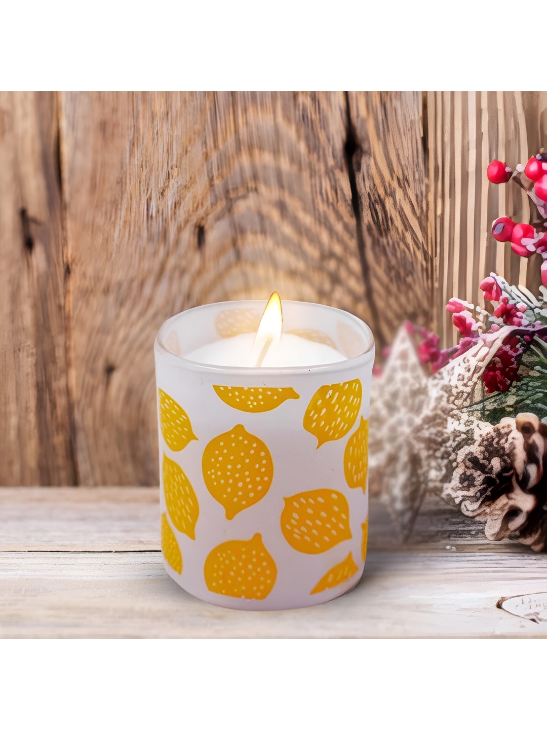 

Kookee White & Yellow Floral Printed Soy Wax Scented Jar Glass Candle