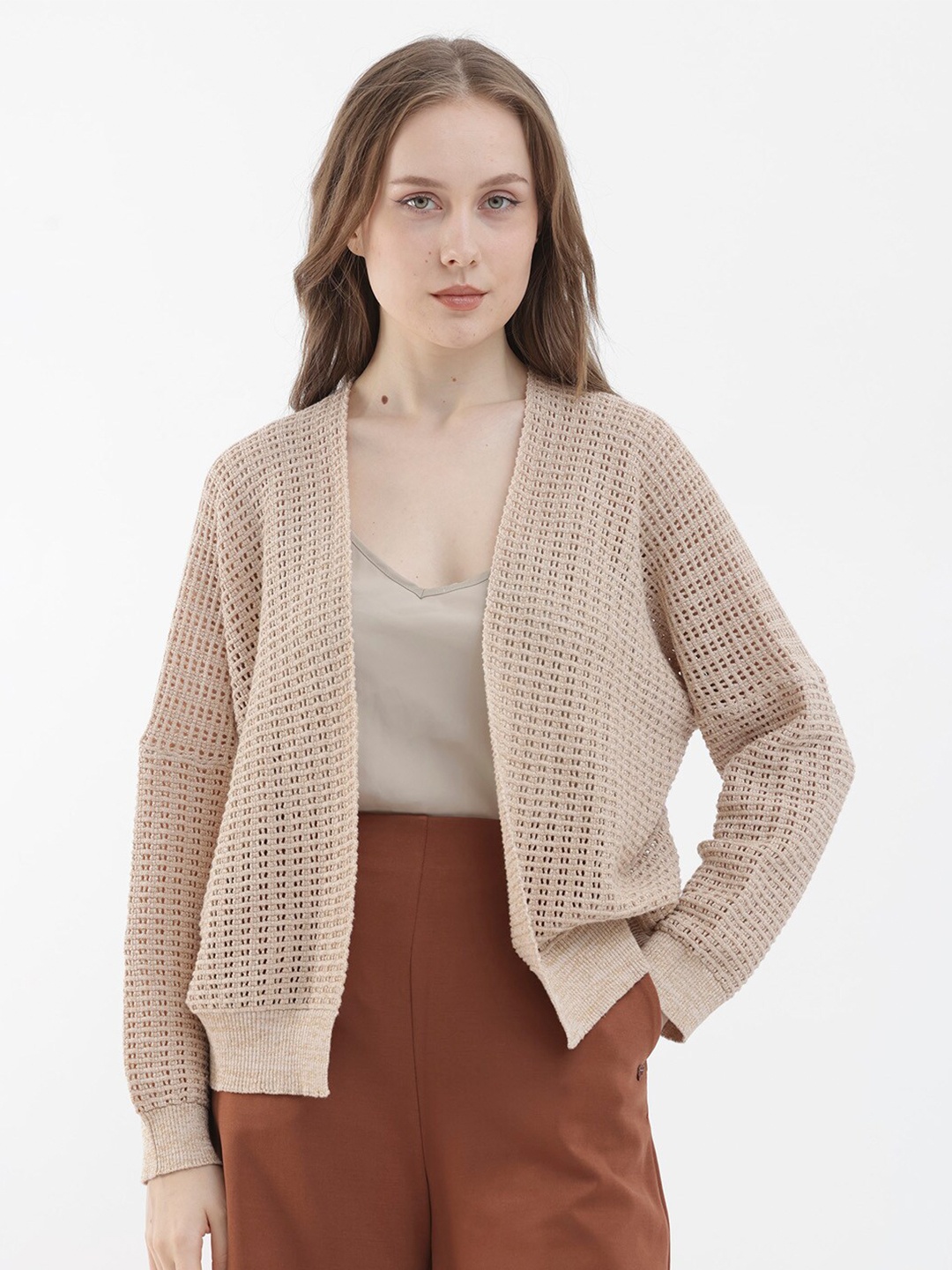 

RAREISM Self Design Cotton Shrug, Gold