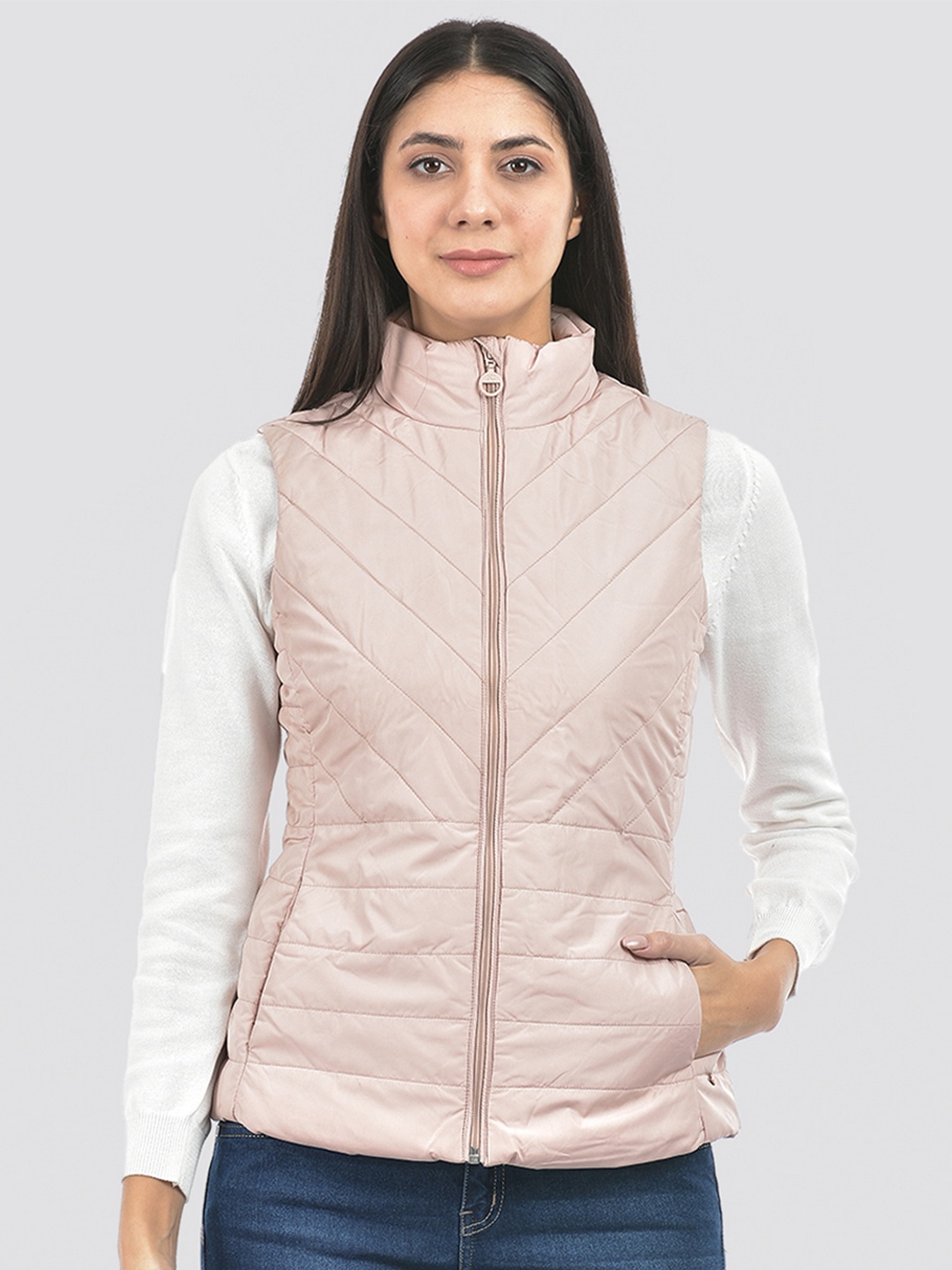 

Numero Uno Mock Collar Lightweight Quilted Jacket, Pink