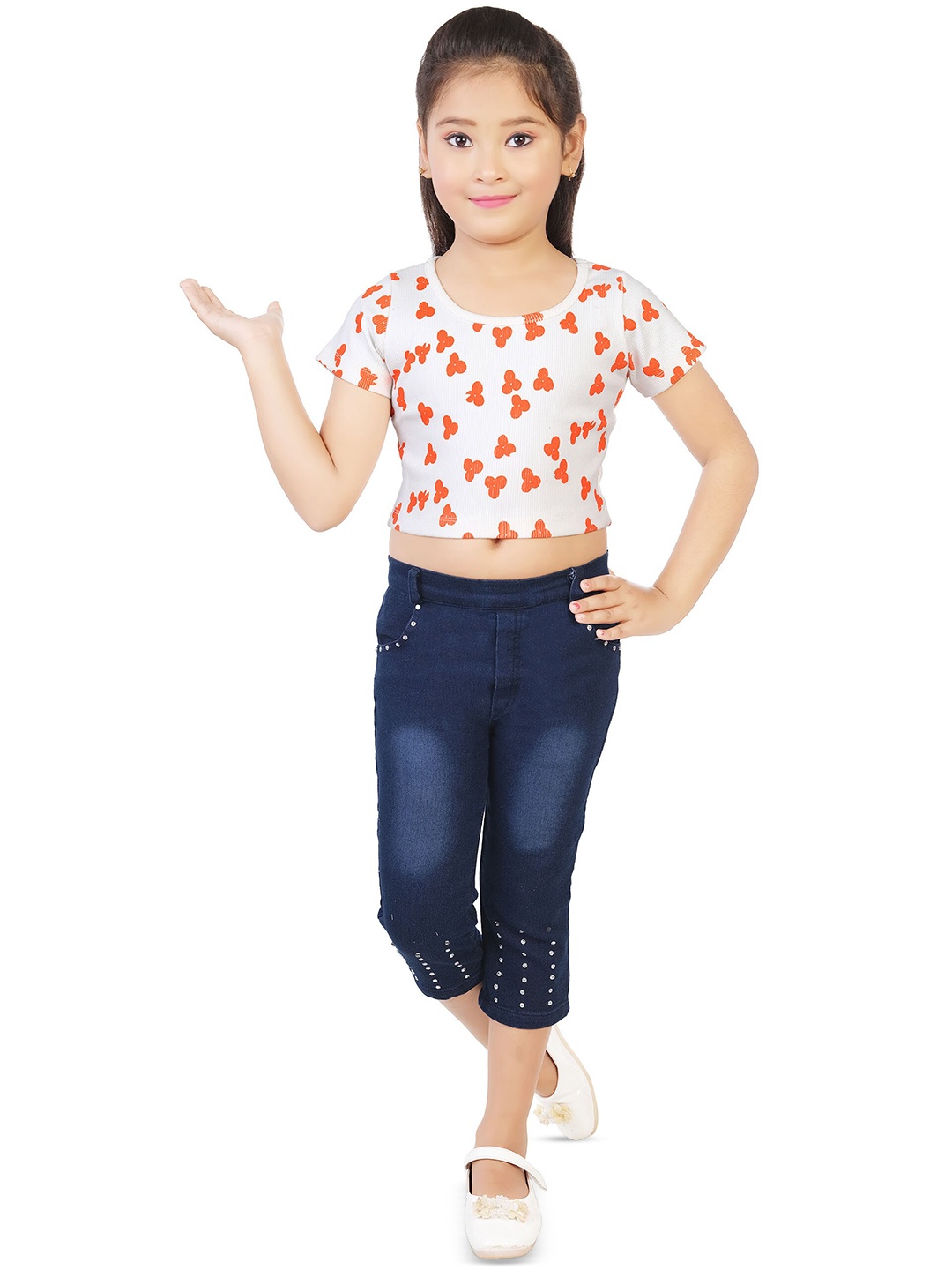 

BAESD Girls Floral Printed Crop Top with Trousers, White