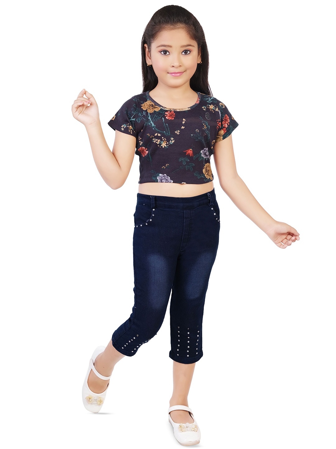 

BAESD Girls Printed Crop Top with Capris, Blue