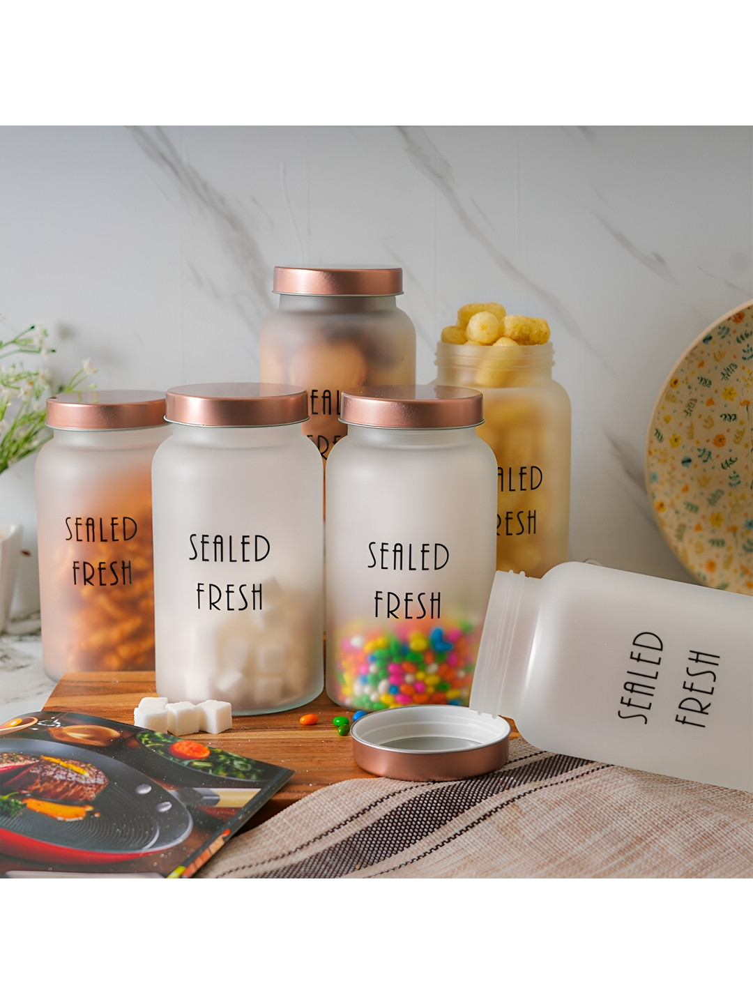 

Femora Transparent & Black 6 Pcs Glass Dishwasher Safe Spice Box 1.5 L