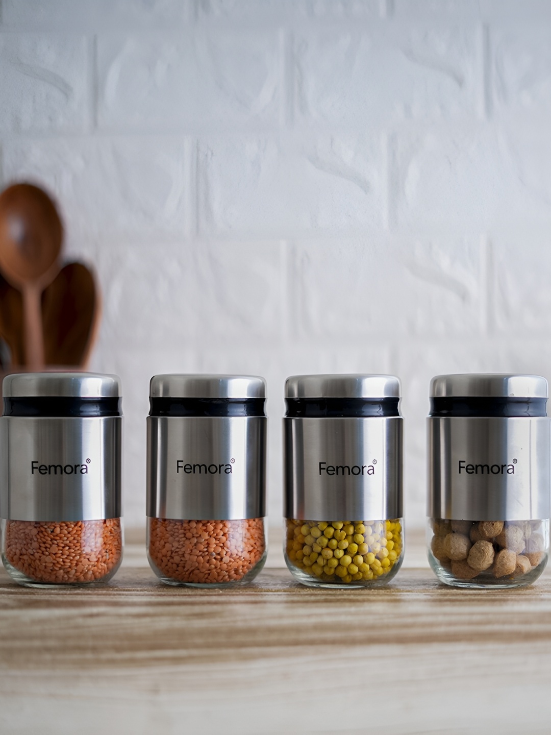 

Femora Transparent 4 Pieces Glass Dishwasher Safe Spice Box 550 ml