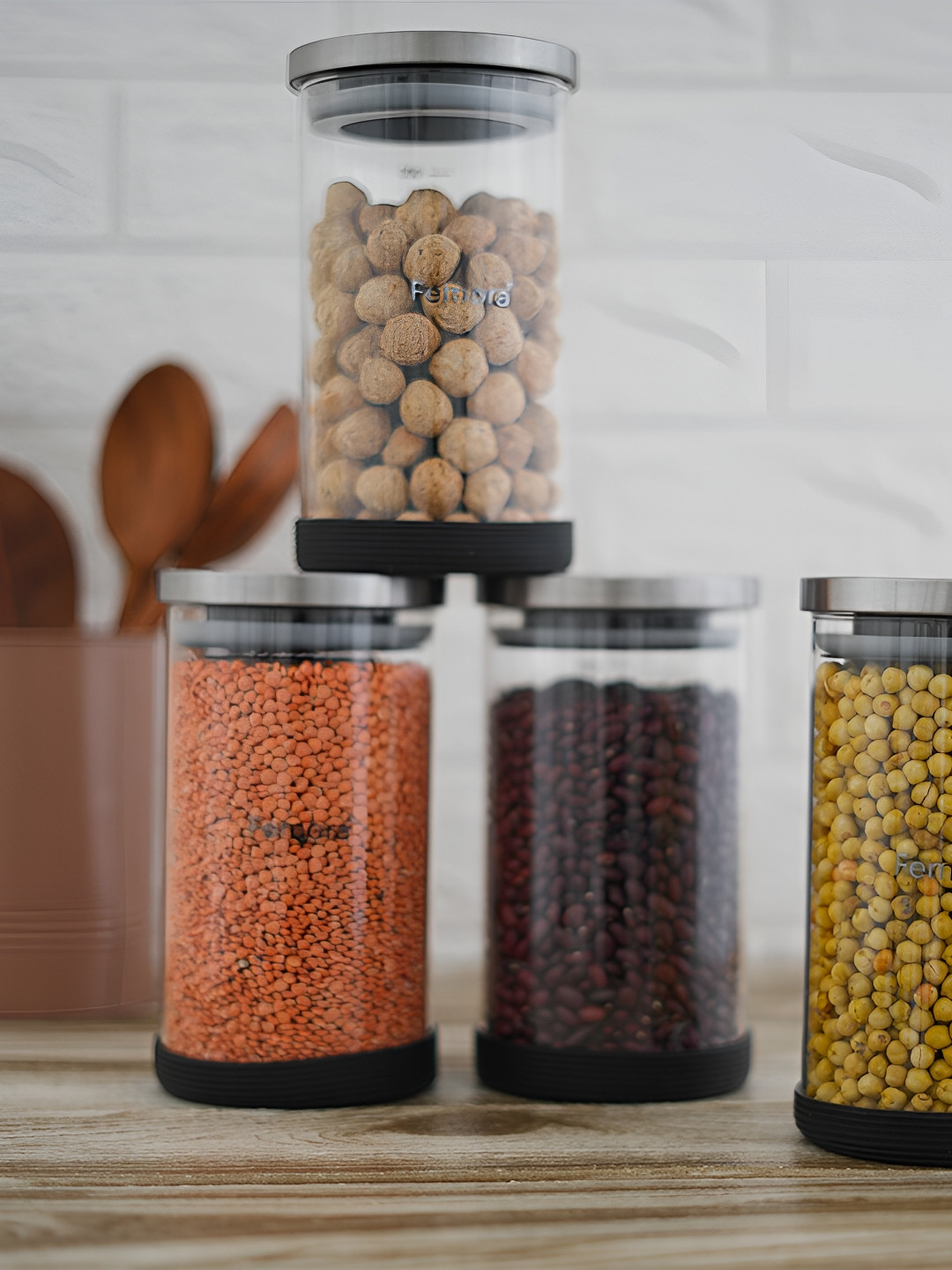 

Femora Transparent & Grey 4 Pieces Dishwasher Safe Glass Food Containers 1 L Each