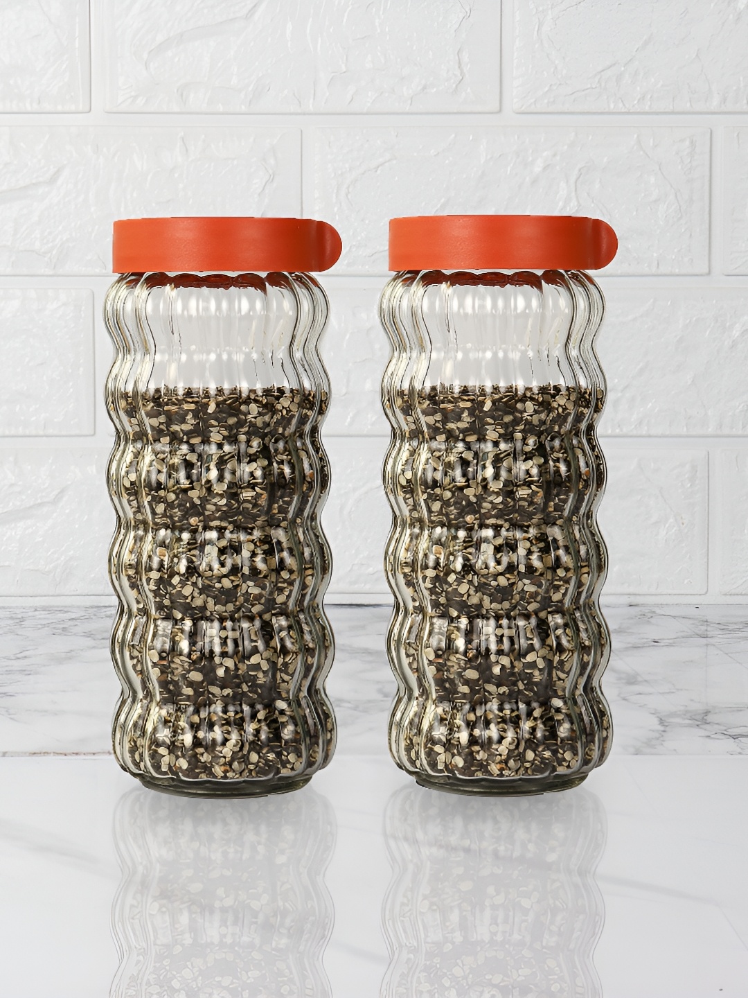 

Femora Transparent & Orange 2 Pieces Dishwasher Safe Glass Food Containers 1 LEach
