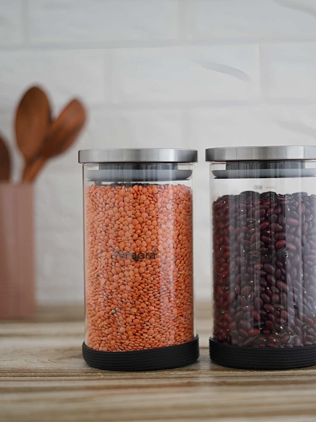 

Femora Transparent & Grey 2 Pieces Glass Dishwasher Safe Canister 1L each
