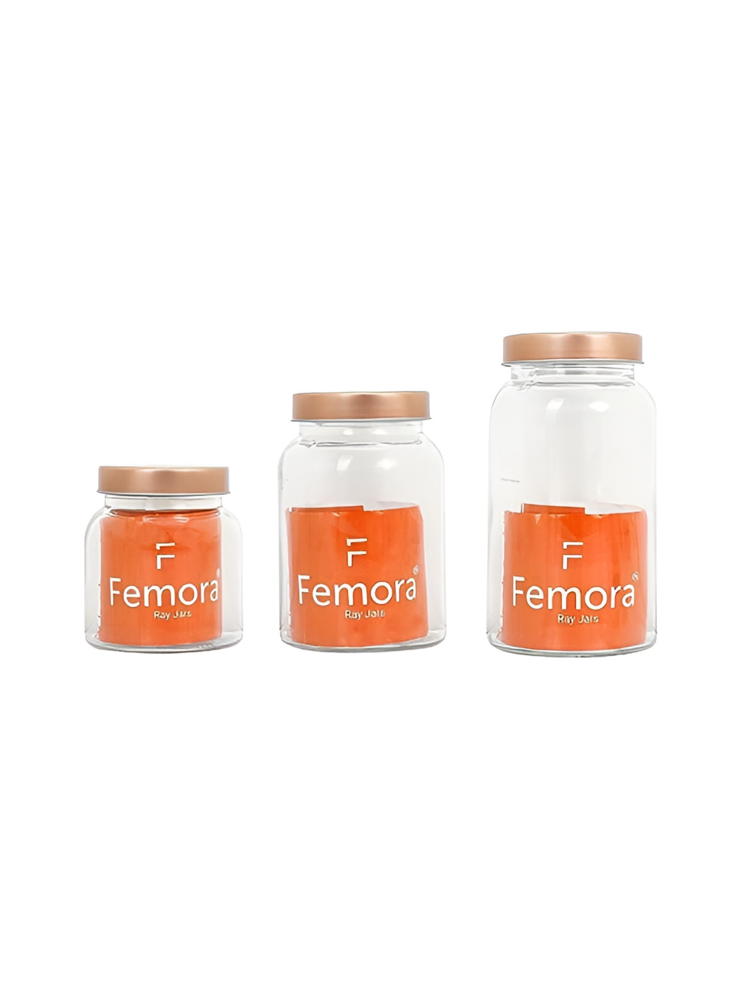 

Femora Transparent and CopperToned 3 Pieces Glass Dishwasher Safe Canister